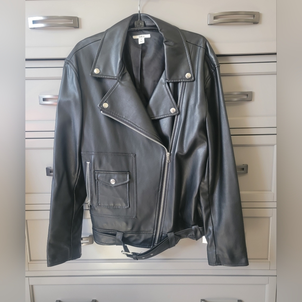 BAR III Black Faux Leather Women's Biker Jacket